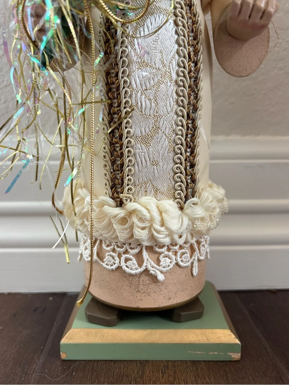 Vintage Wooden Santa Claus Nutcracker Figurine White Gold Elegant Holiday Decor